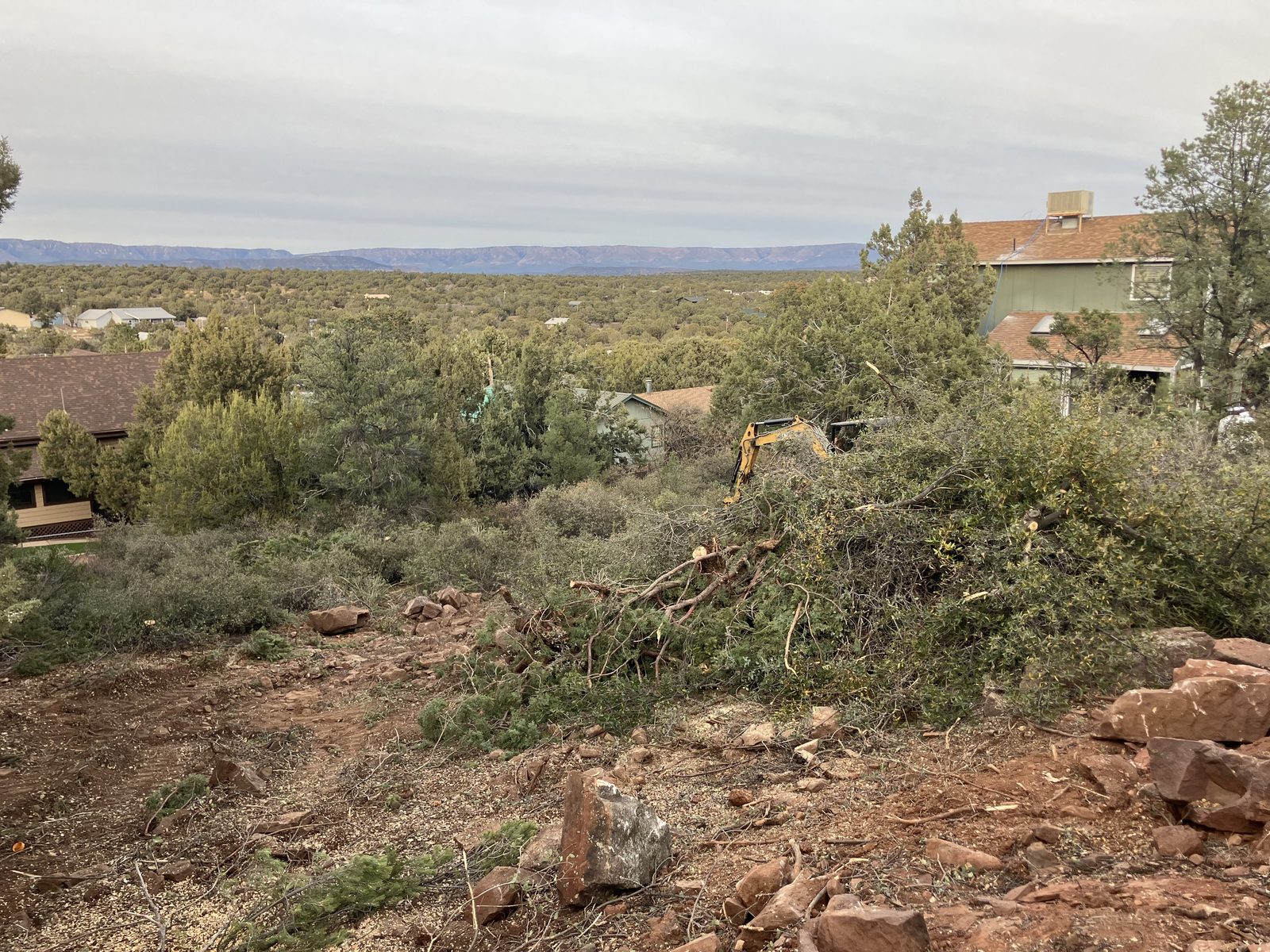 Hillside lot being cleared before construction of a custom home in Payson, Arizona